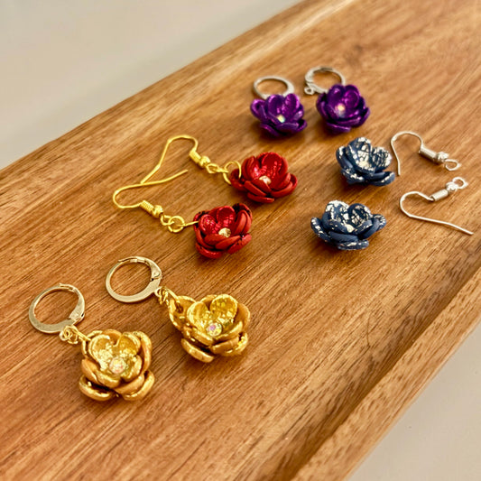 Delicate Metallic 3D Flower Dangles