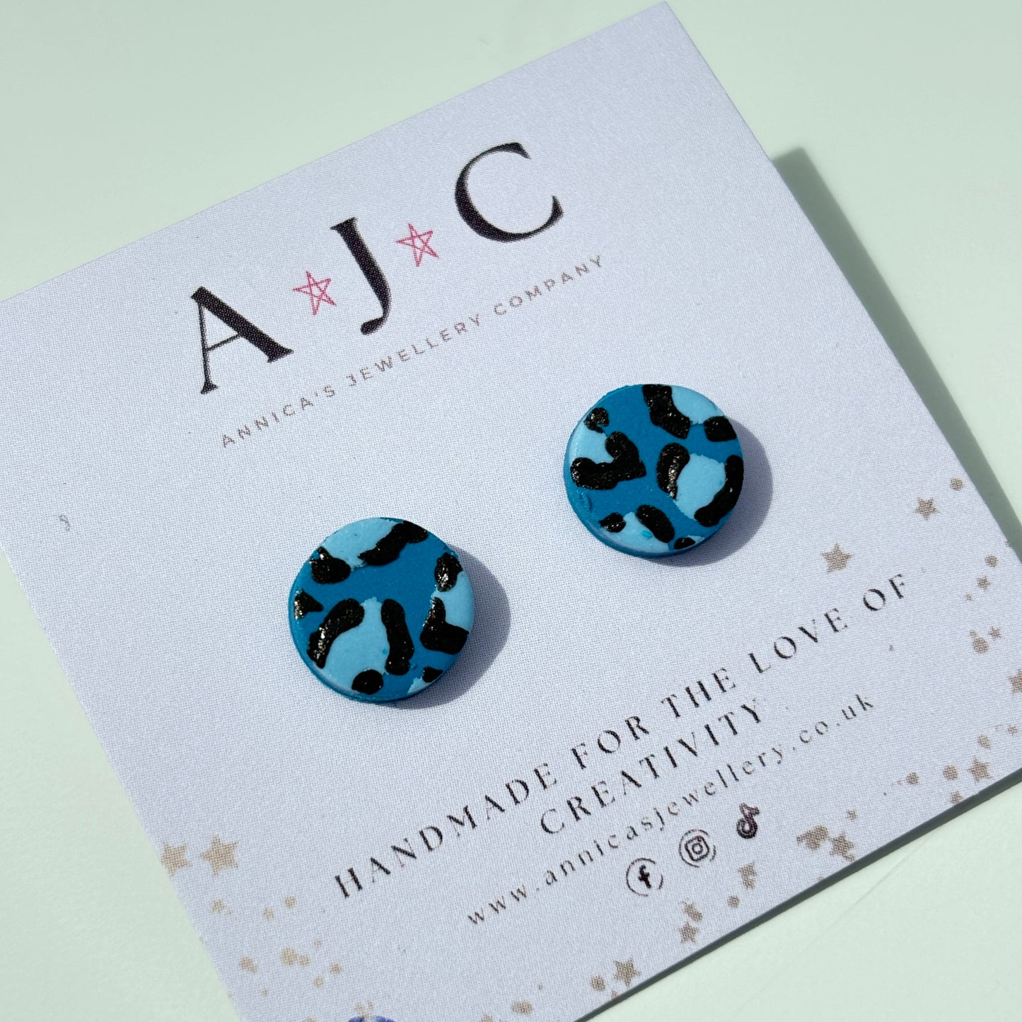 Light and Dark Blue Leopard Circle Mini Studs