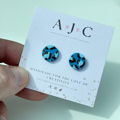 Light and Dark Blue Leopard Circle Mini Studs