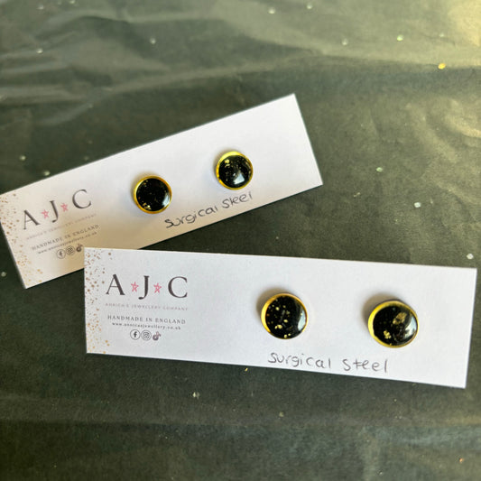 Golden Rim Black Glitter Surgical Steel Studs