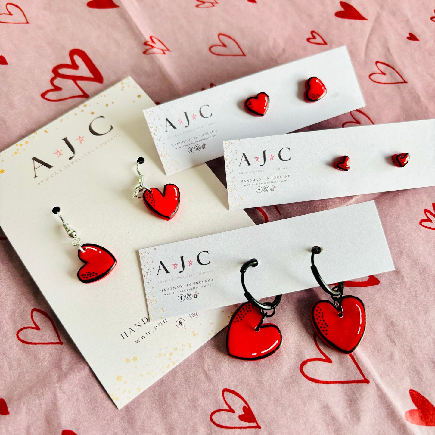 Micro Red PopArt Hearts Studs