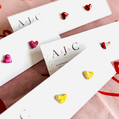 Micro Red PopArt Hearts Studs