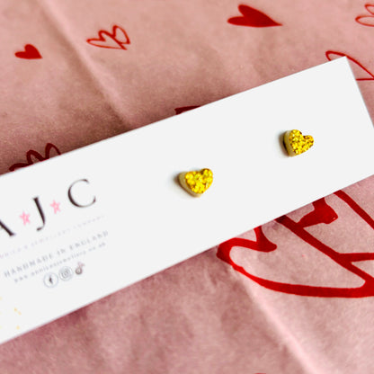 Micro Gold Glitter Heart Studs