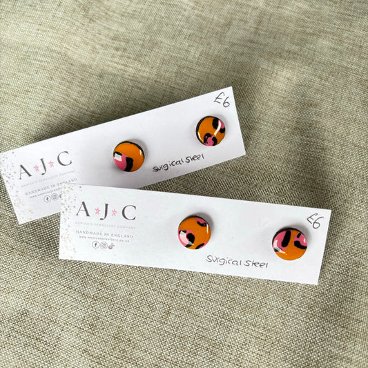 Orange and Pink Leopard Print Mini Studs