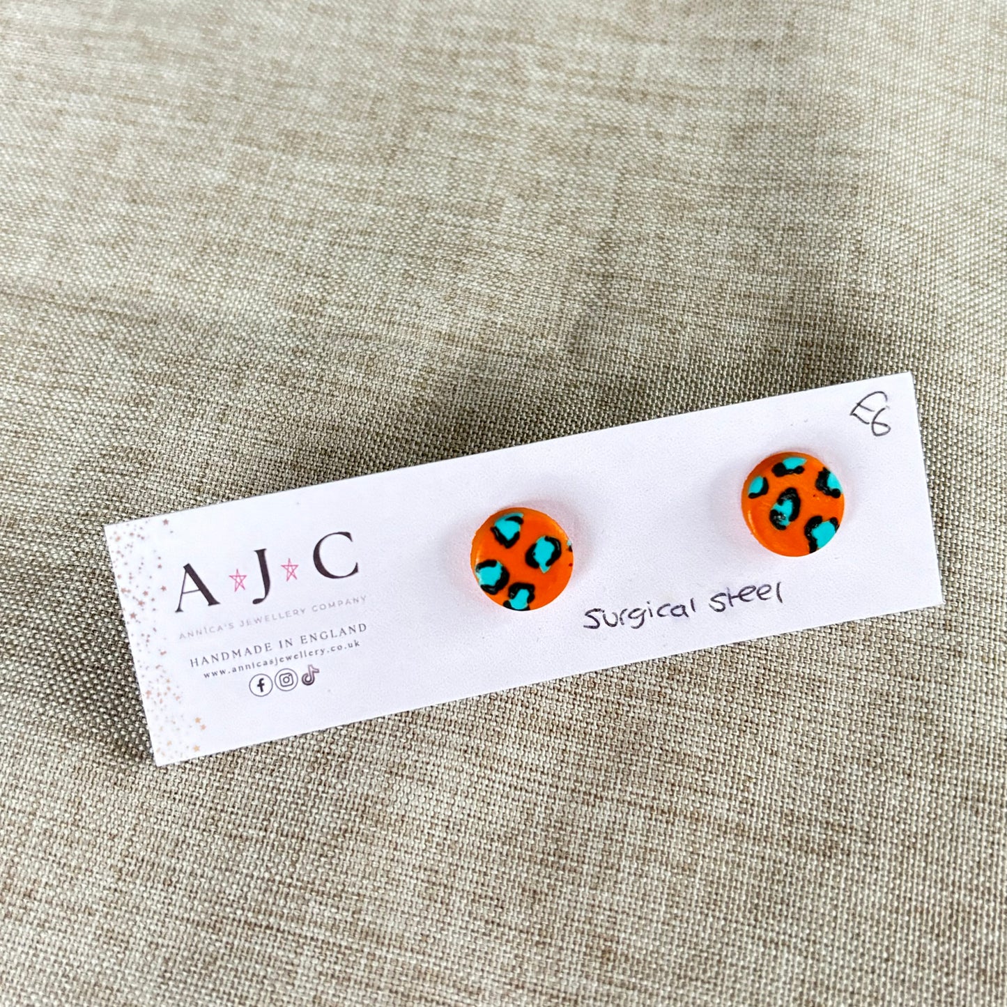 Mini Orange and Blue Leopard Print Studs