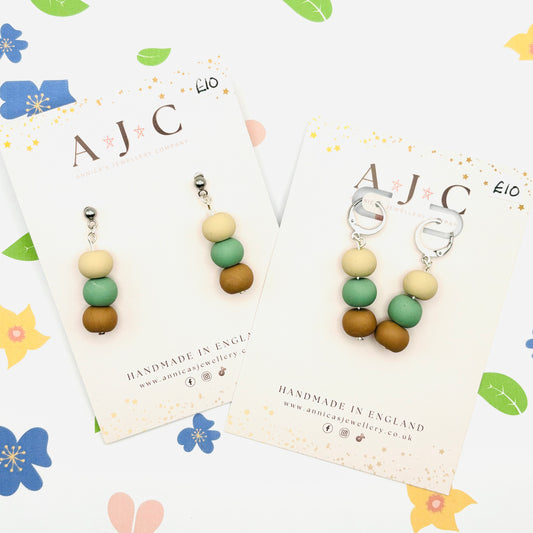 Green Beaded Dangles With Earth Tones