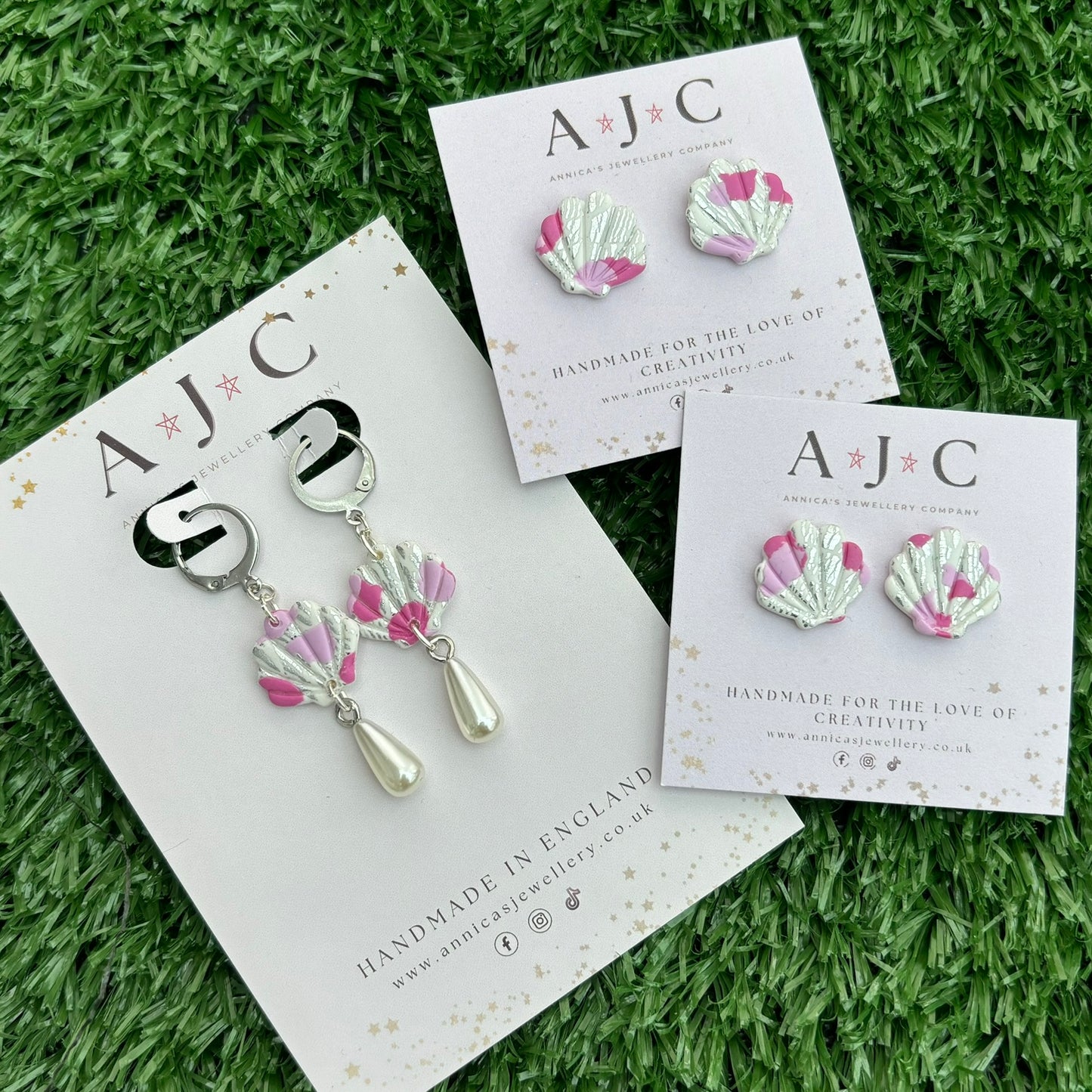 Pink and Silver Shell Studs