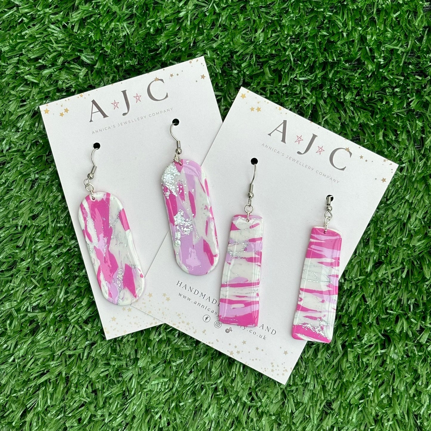 Pink, White and Silver Ripple Rectangle Dangle