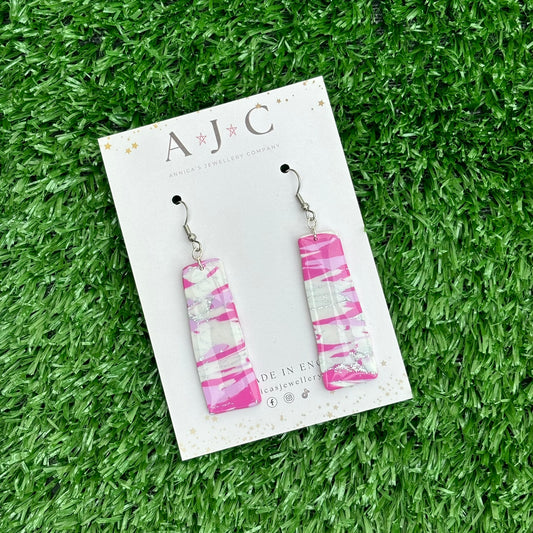 Pink, White and Silver Ripple Rectangle Dangle