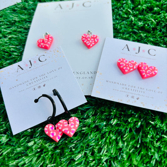 Bright Pink Leopard Print Hearts