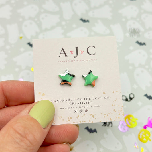 Jade, Pink and Black Star Studs