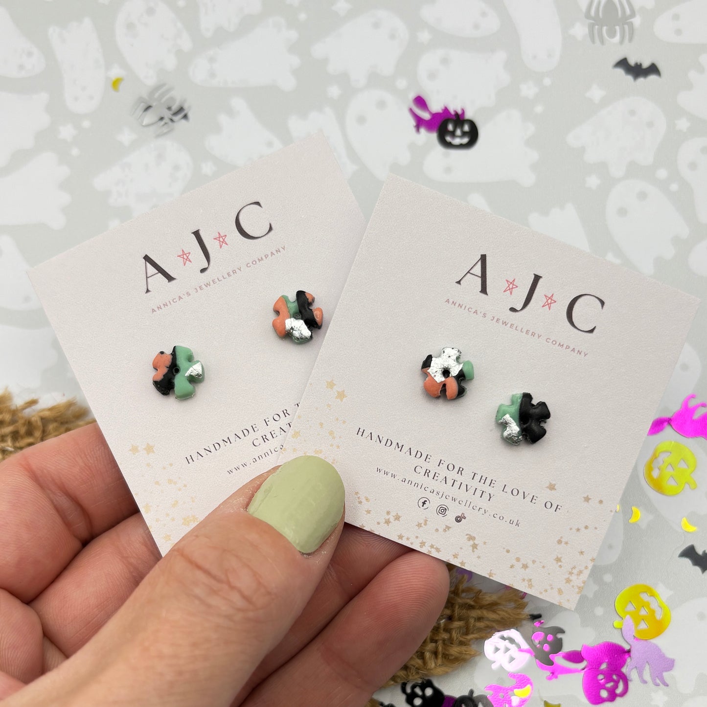 Jade, Pink and Black Flower Studs