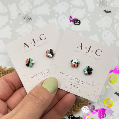 Jade, Pink and Black Flower Studs