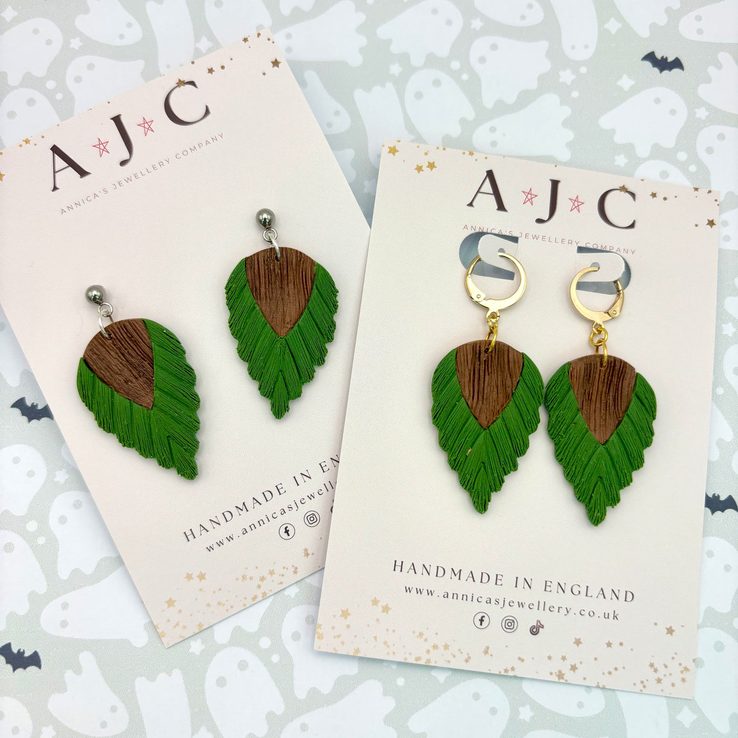 Forest Green and Wood Effect Macrame Dangles