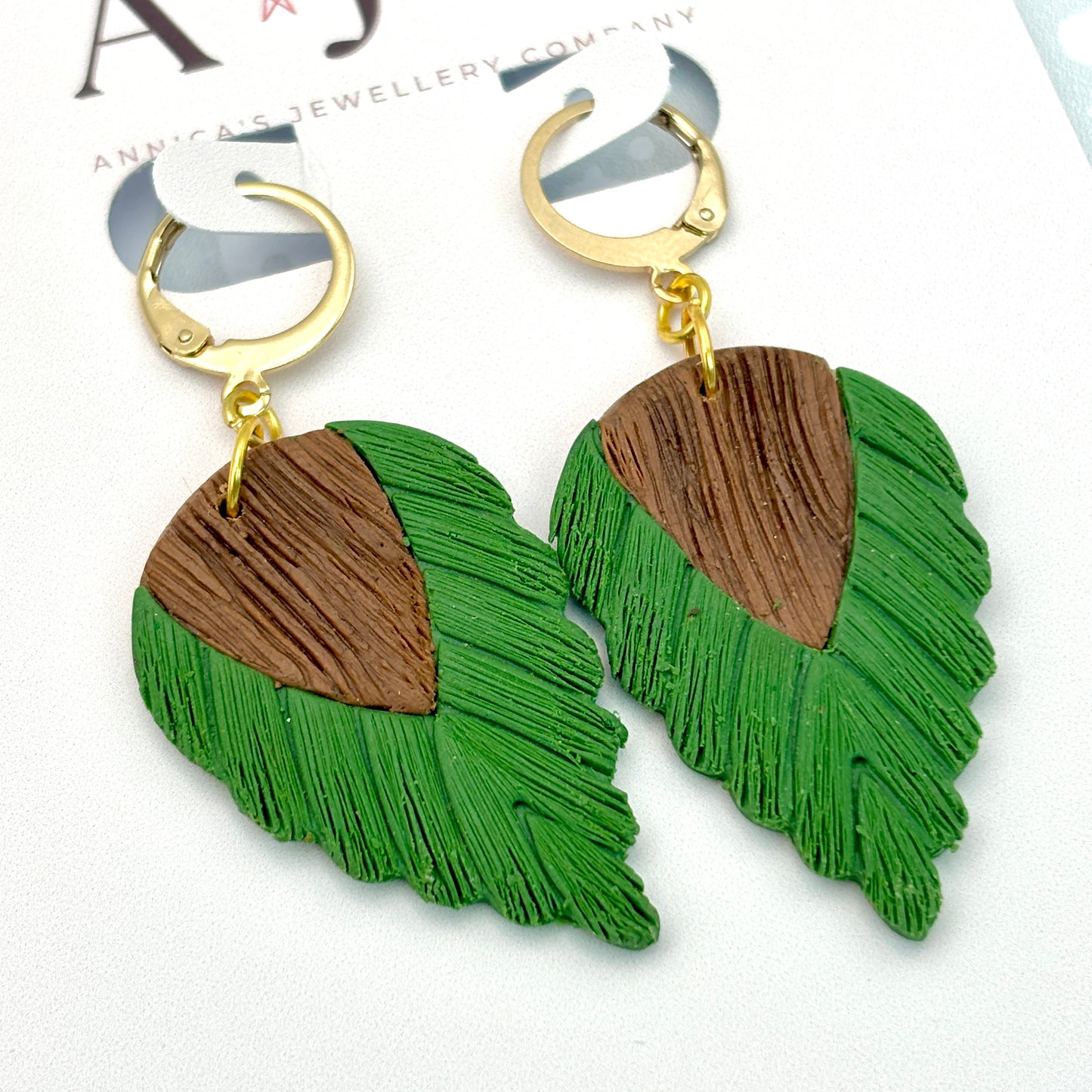 Forest Green and Wood Effect Macrame Dangles