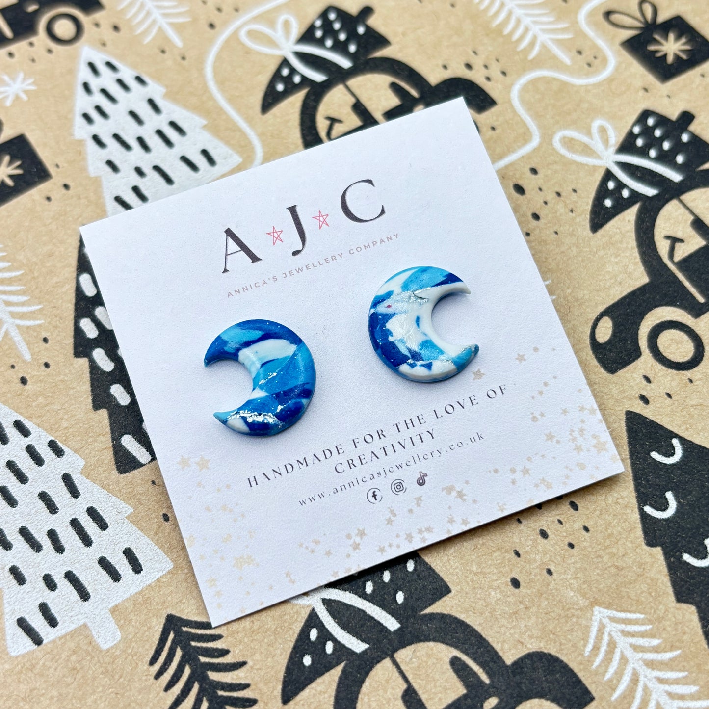 Blue White and Silver Marble Moons