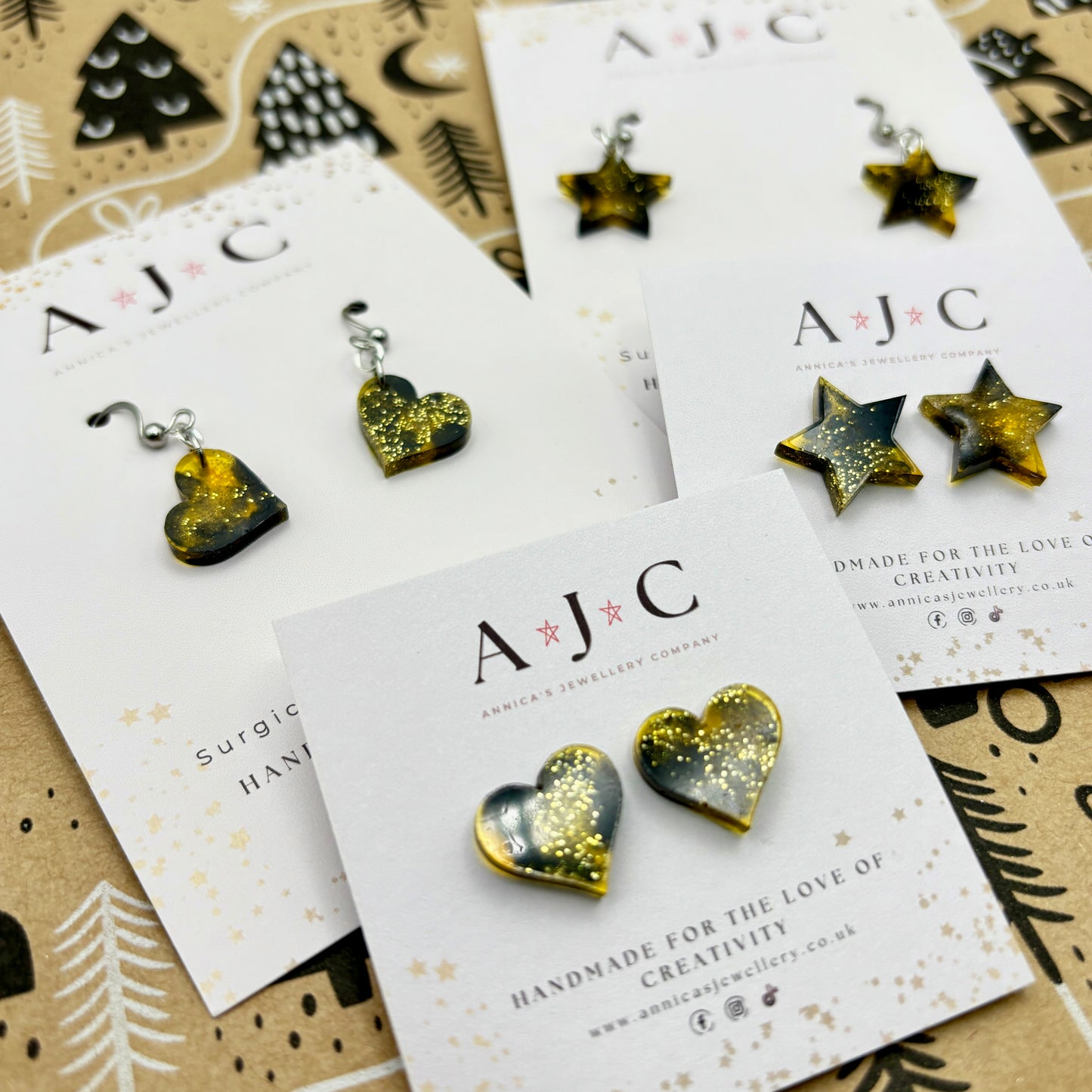 Gold Yellow and Black Mottle Resin Stars