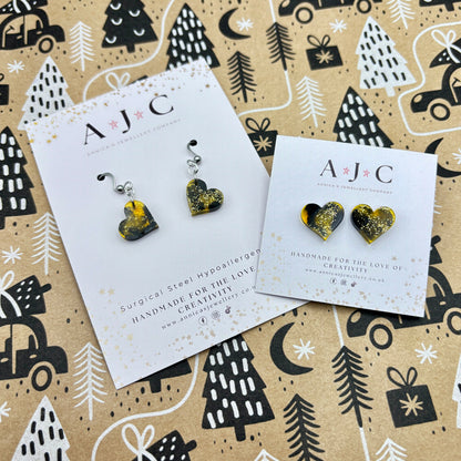 Gold Yellow and Black Mottle Resin Hearts