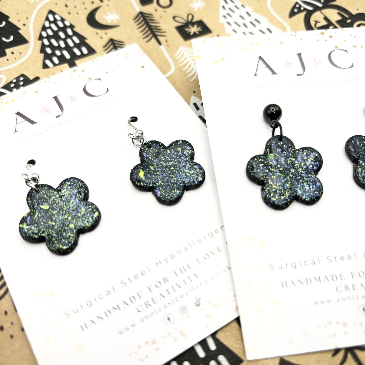 Black Flowers with Metallic Splatter