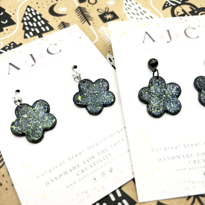 Black Flowers with Metallic Splatter