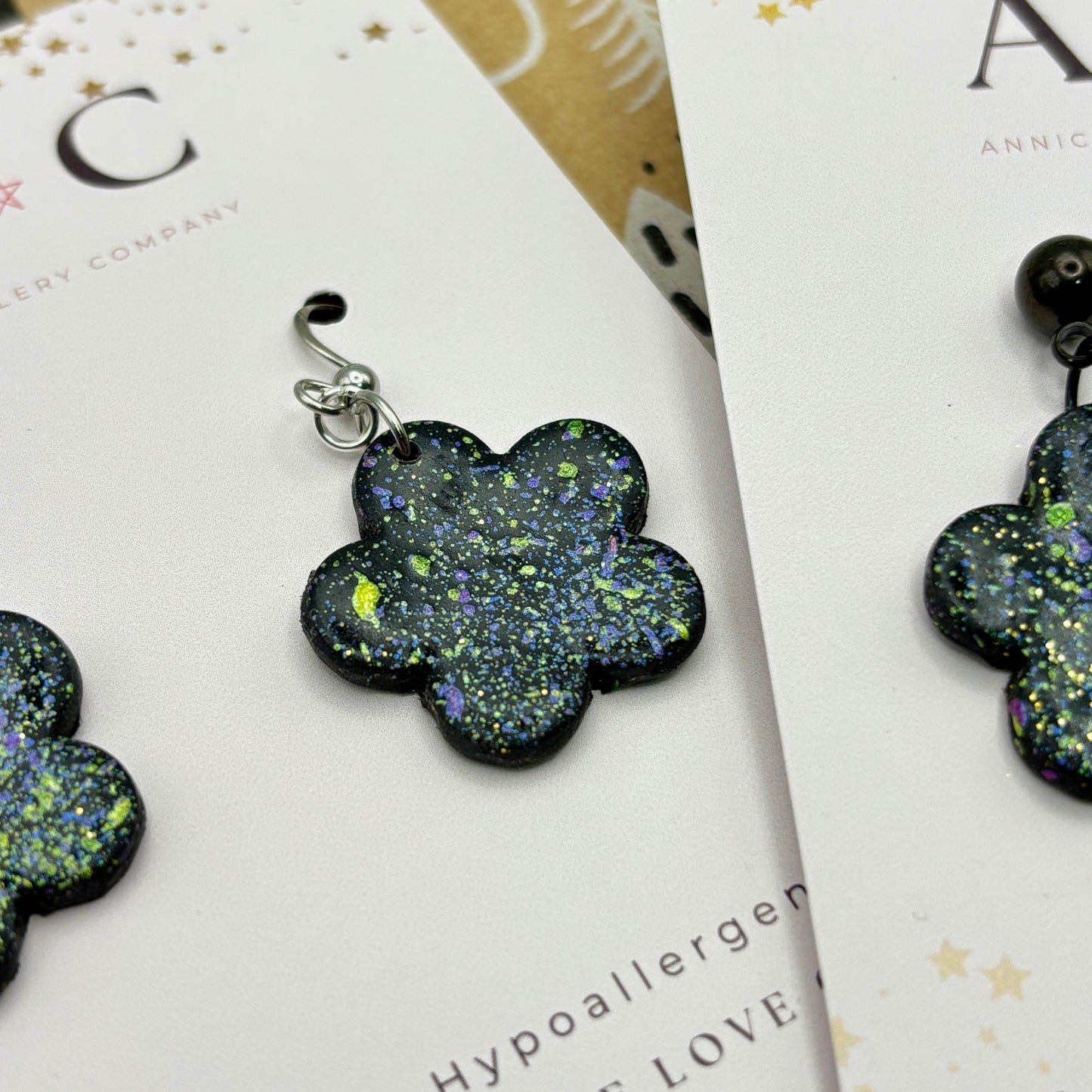 Black Flowers with Metallic Splatter