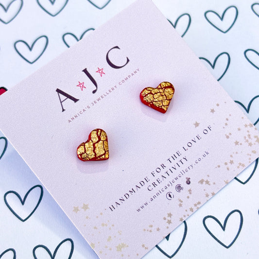 Red Hearts with Hammered Gold Effect