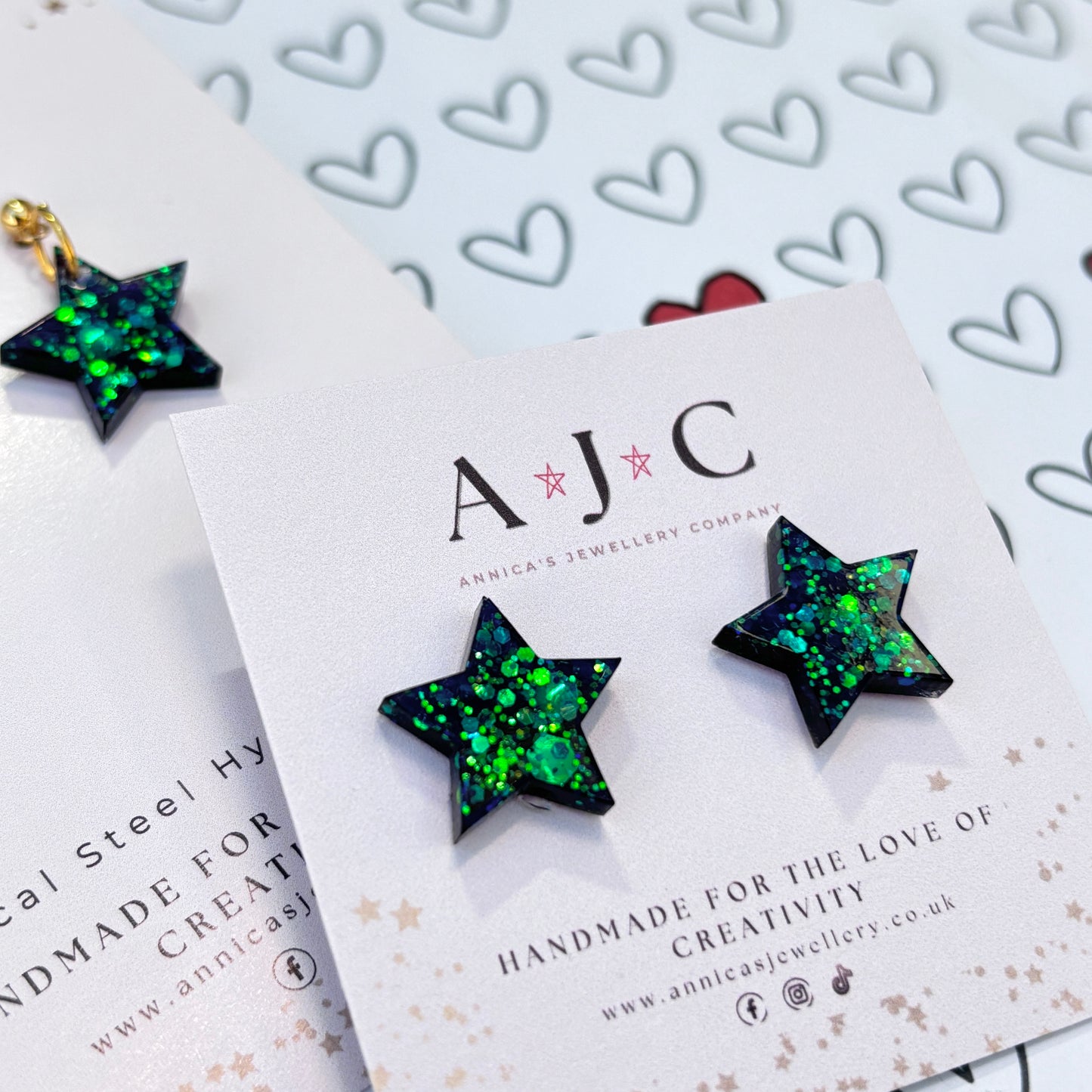 Black and Green Holographic Resin Stars