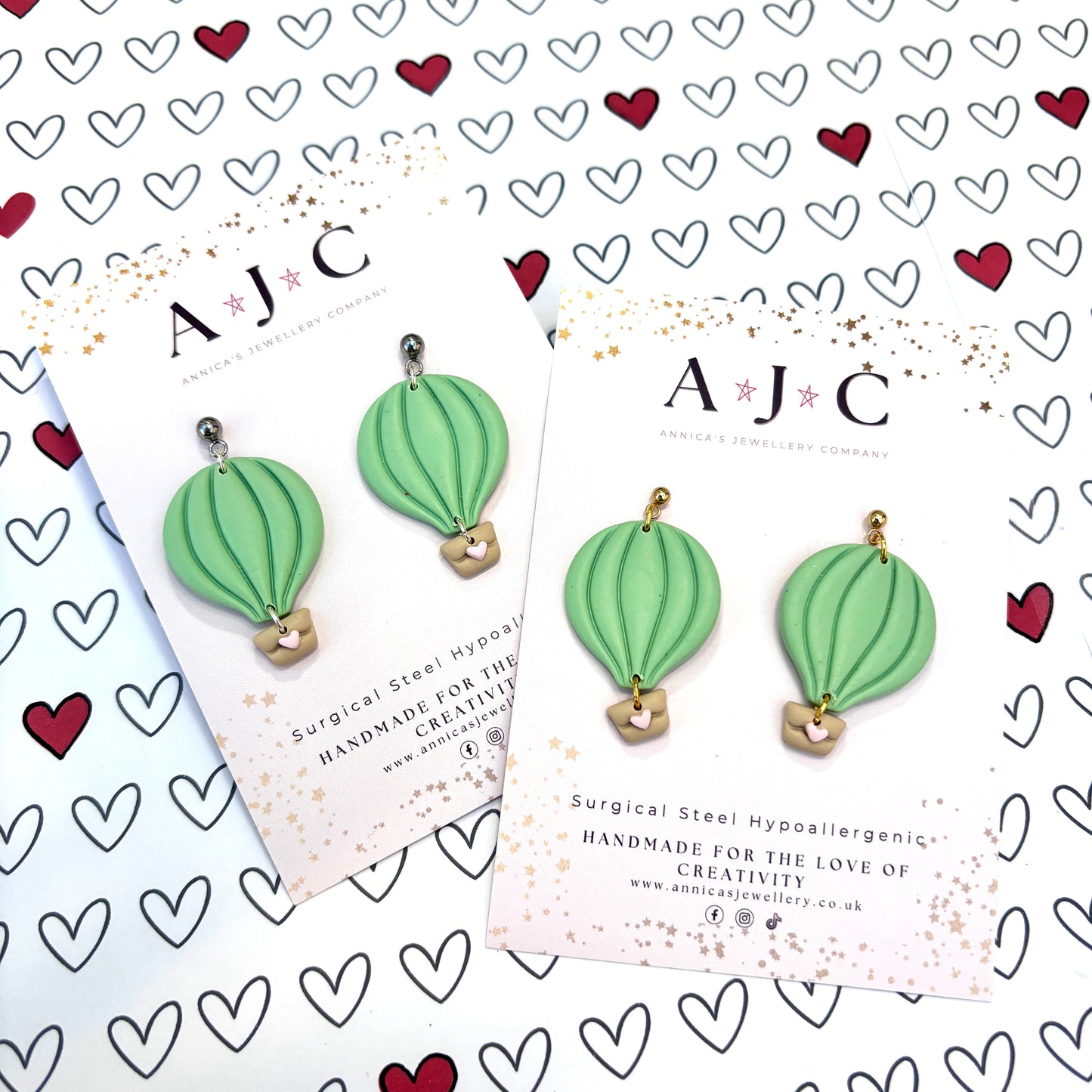 Pastel Green and Sahara Heart Hot Air Balloon