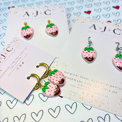 Pastel Pink Chocolate Strawberry Dangles