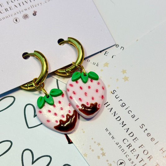 Pastel Pink Chocolate Strawberry Dangles