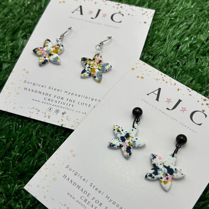 White, Pink, Mustard and Navy Textured Terrazzo Flowers