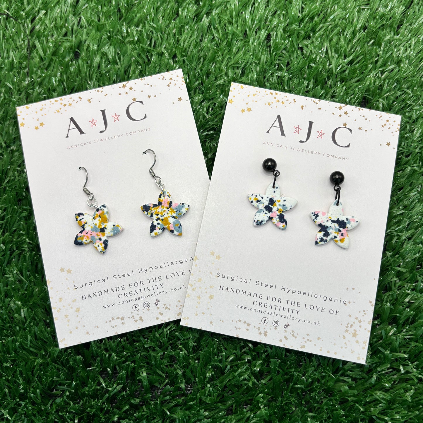 White, Pink, Mustard and Navy Textured Terrazzo Flowers