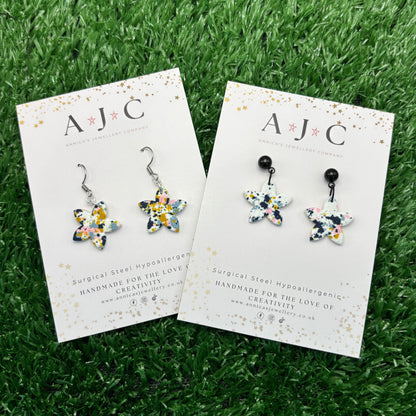 White, Pink, Mustard and Navy Textured Terrazzo Flowers