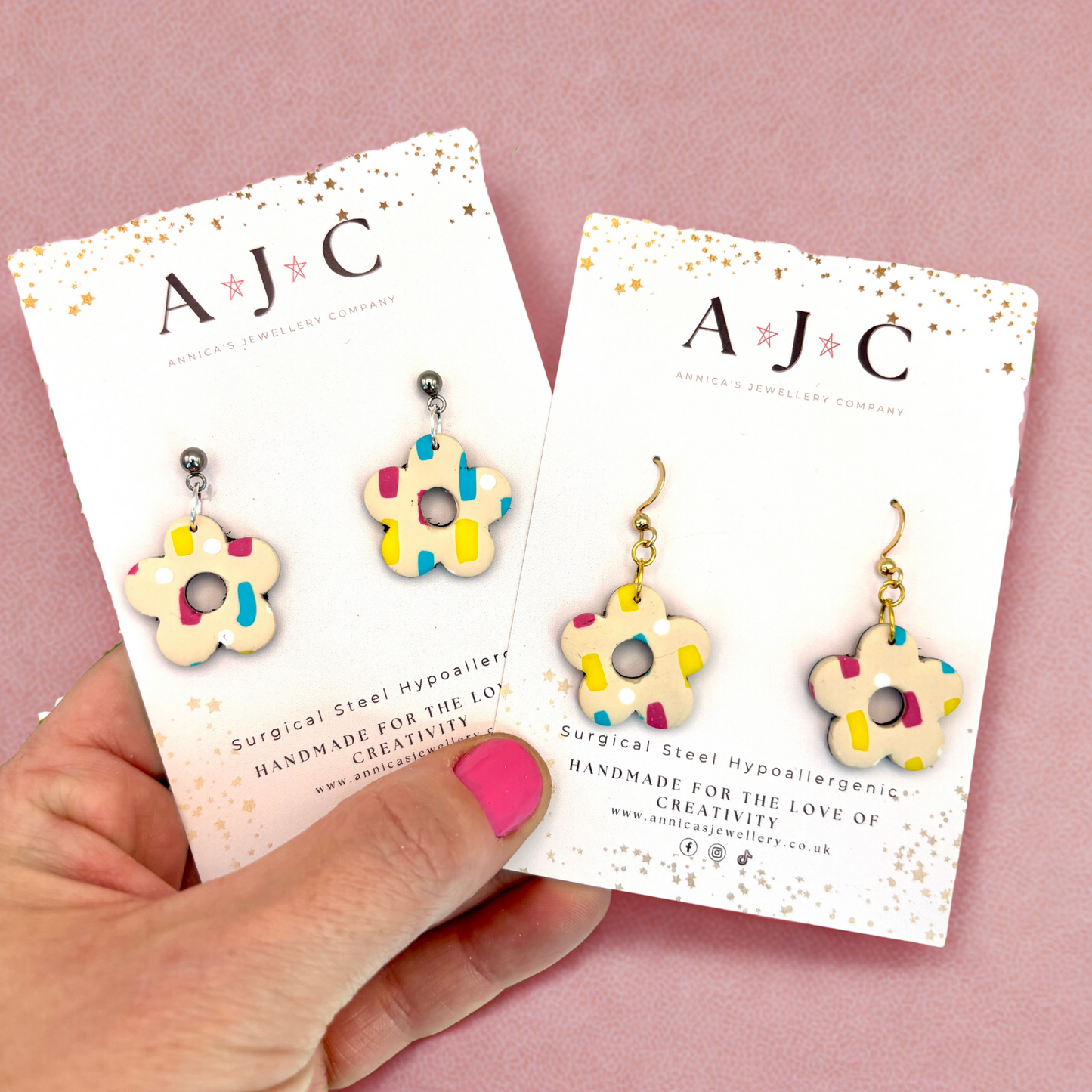 Nude Flowers with Pink, Yellow and Blue Colour Block Pattern