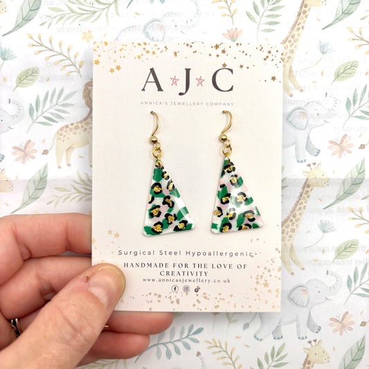 Pink and Green Leopard Print Triangle Dangle