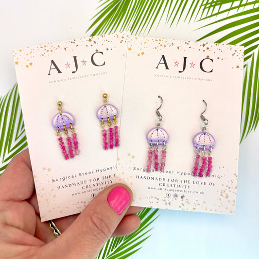 Purple Iridescent and Pink Beaded Jellyfish