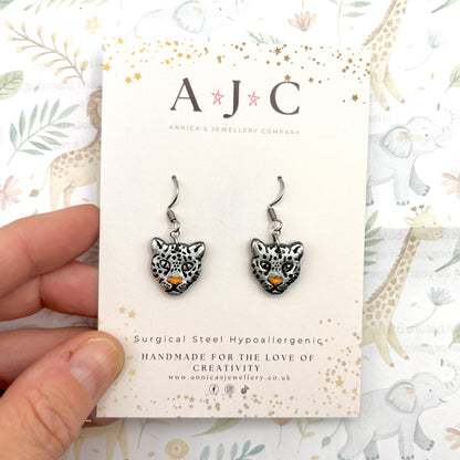 Silver Leopard Head Dangles