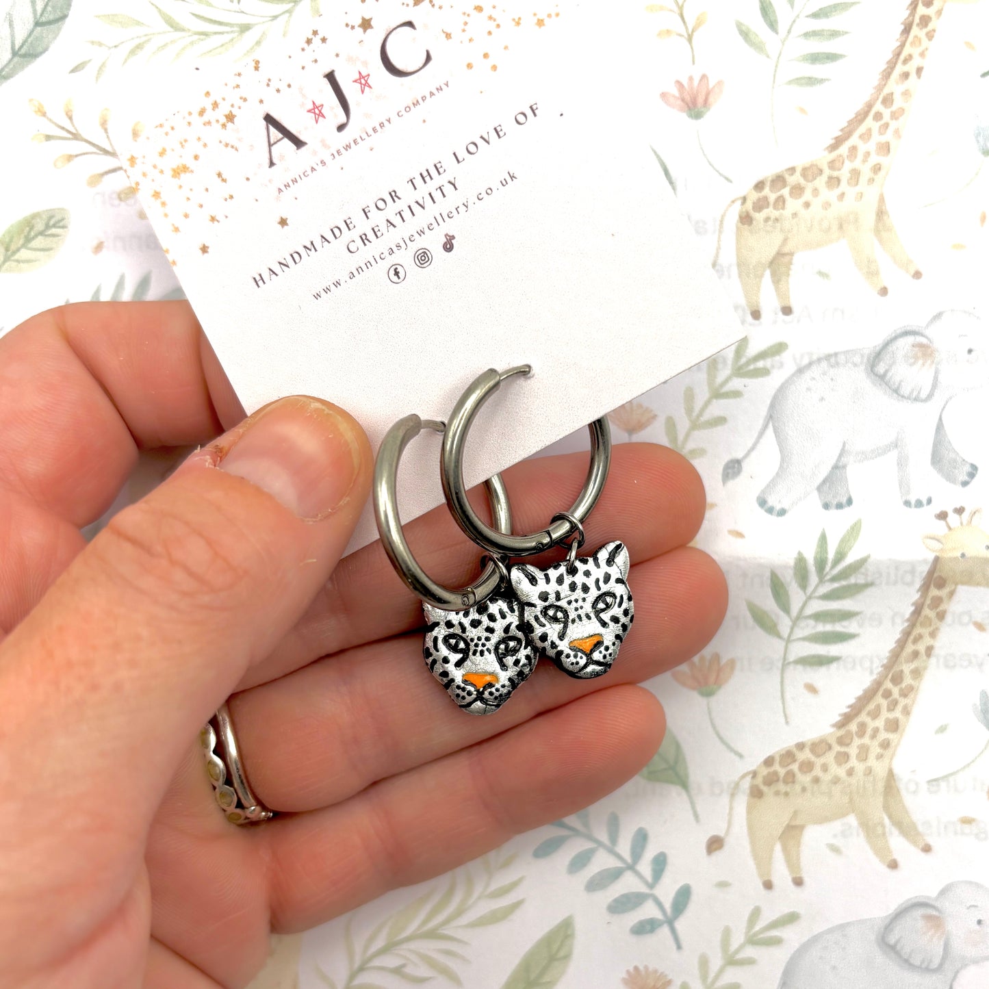 Silver Leopard Head Dangles