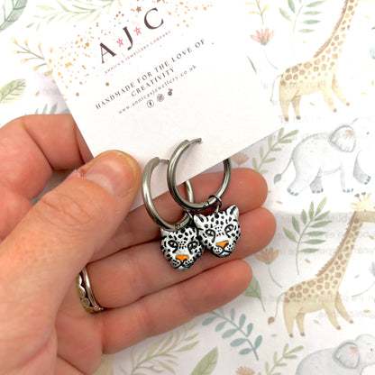 Silver Leopard Head Dangles