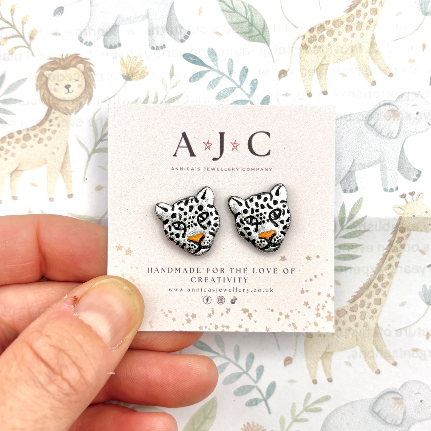 Silver Leopard Studs