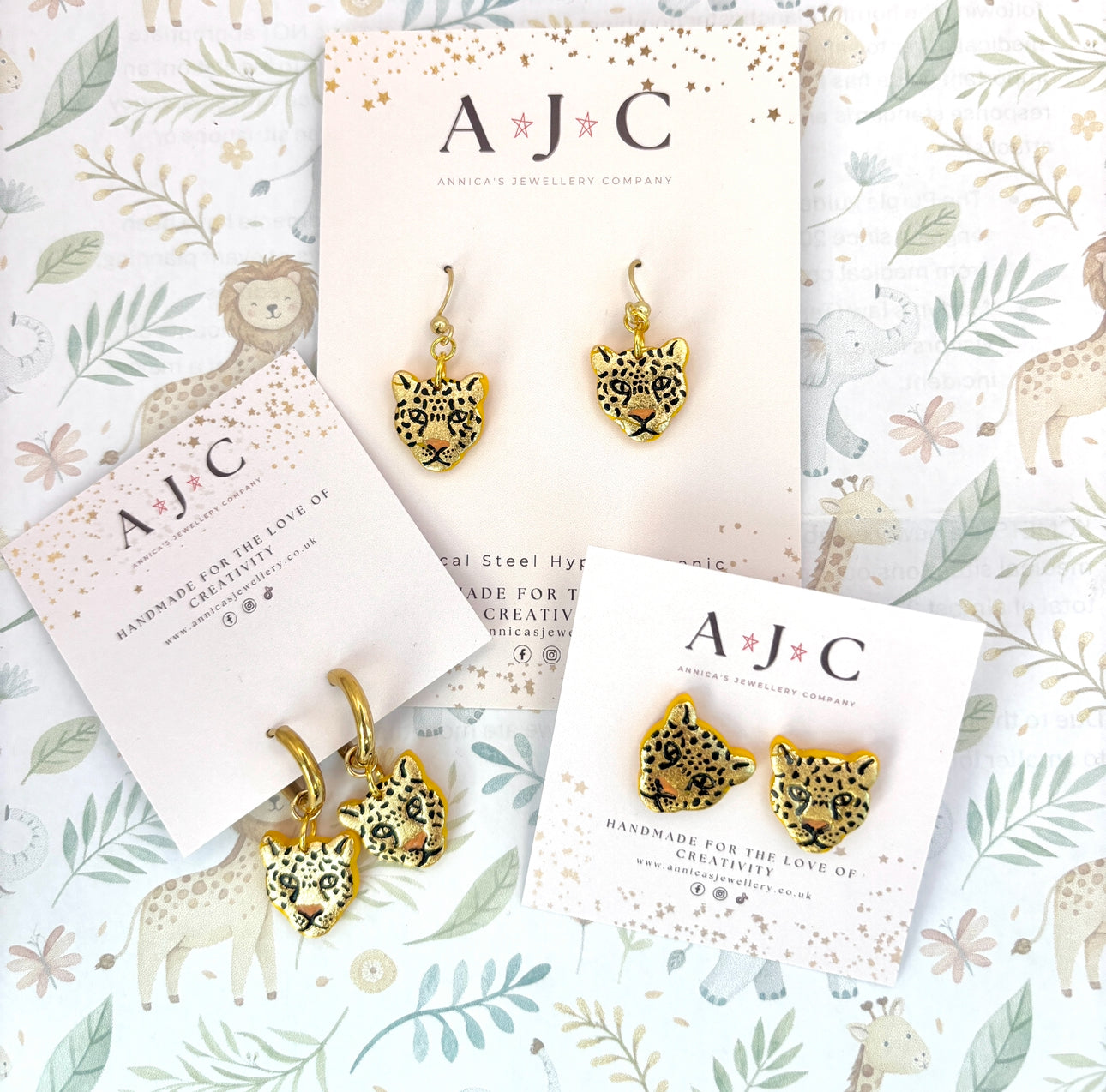 Gold Leopard Head Dangles