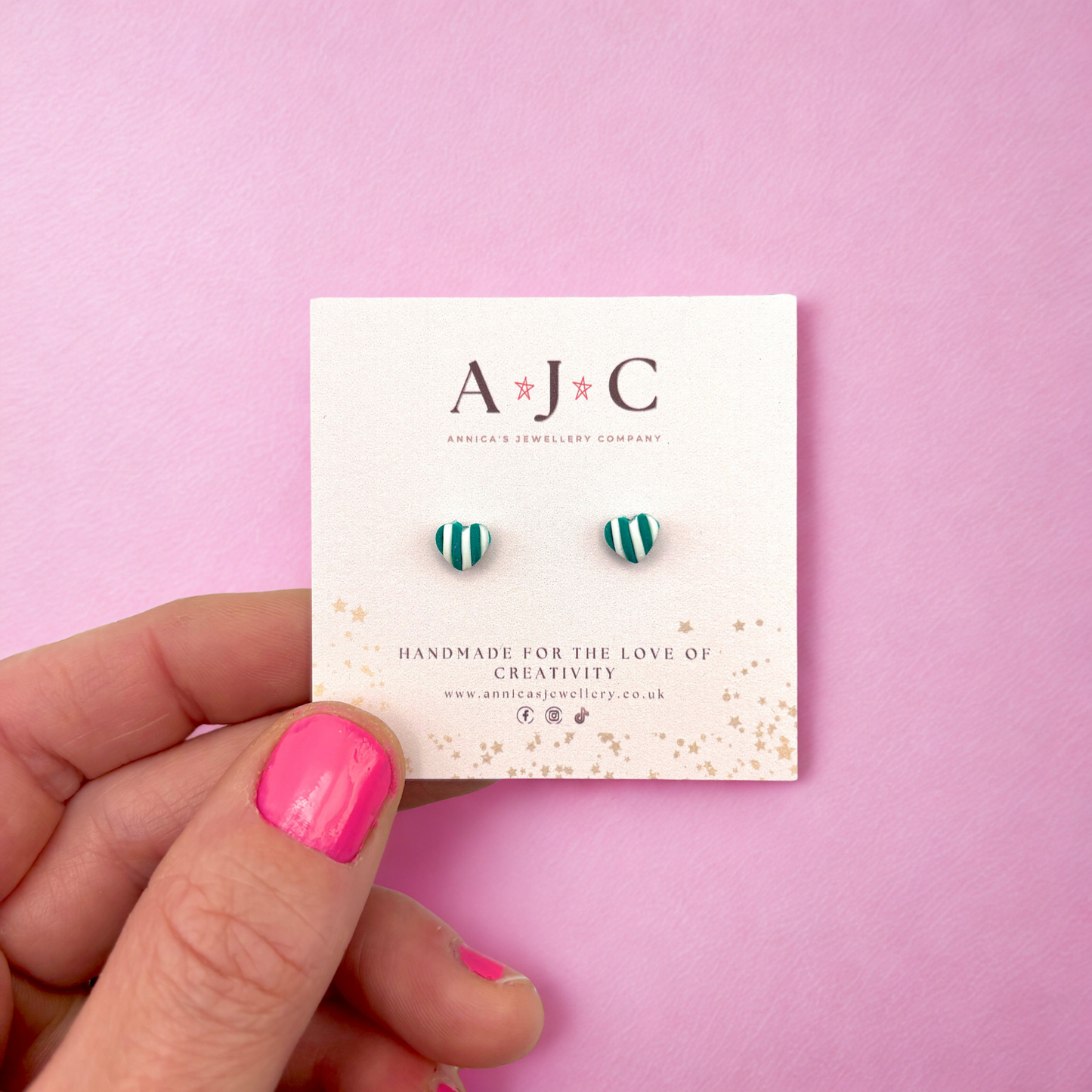 Micro Teal and White Stripe Hearts