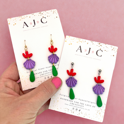 Mermaid Inspired Red Purple and Green Dangle