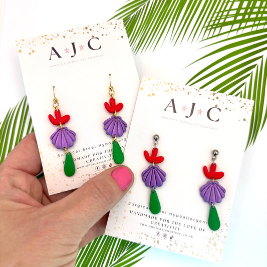 Mermaid Inspired Red Purple and Green Dangle