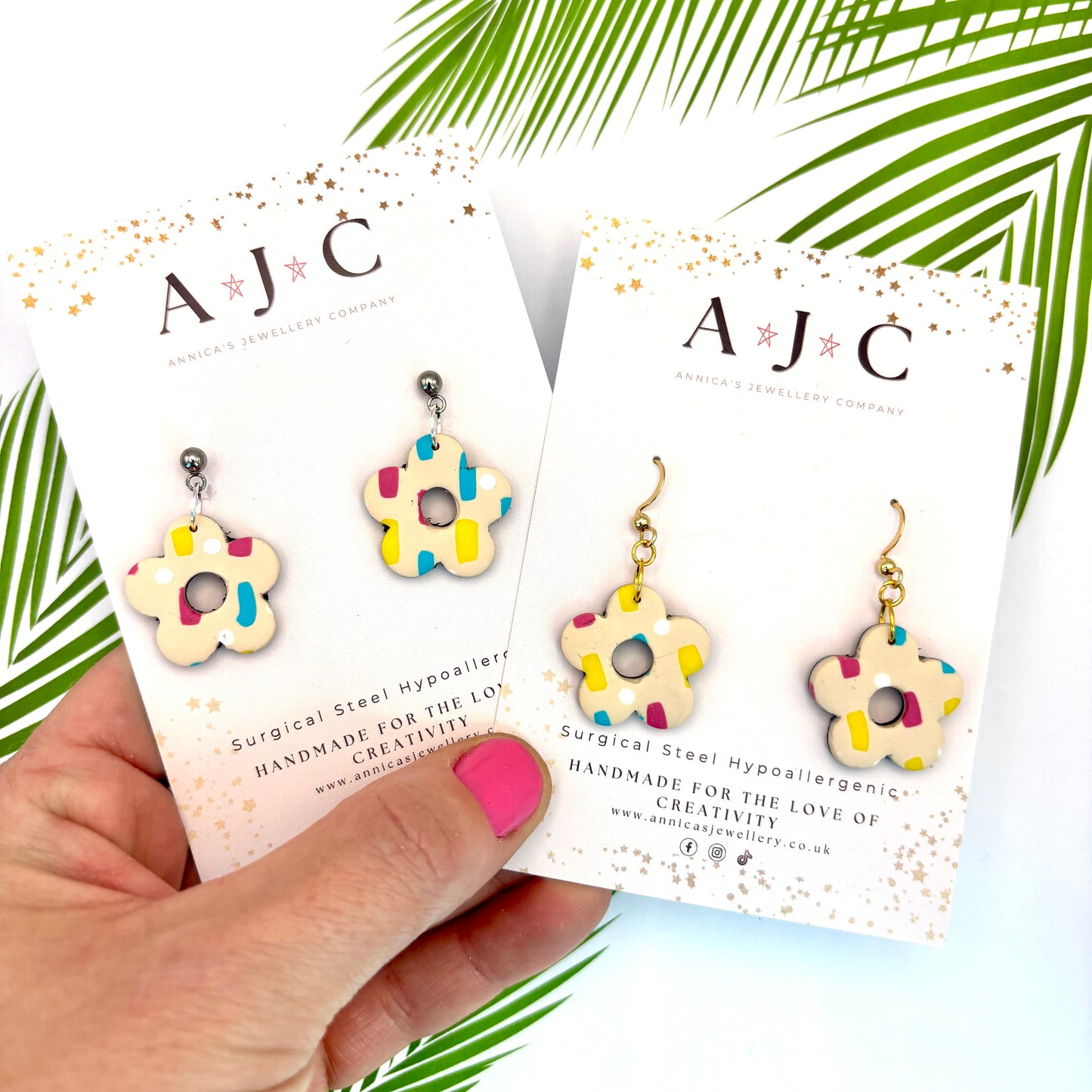 Nude Flowers with Pink, Yellow and Blue Colour Block Pattern