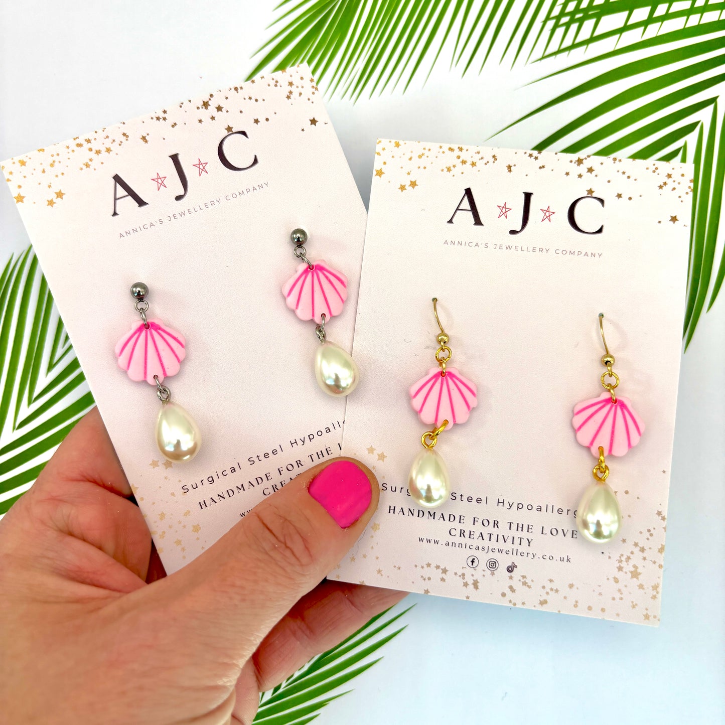 Pink Shells with Neon Accents and Faux Pearls