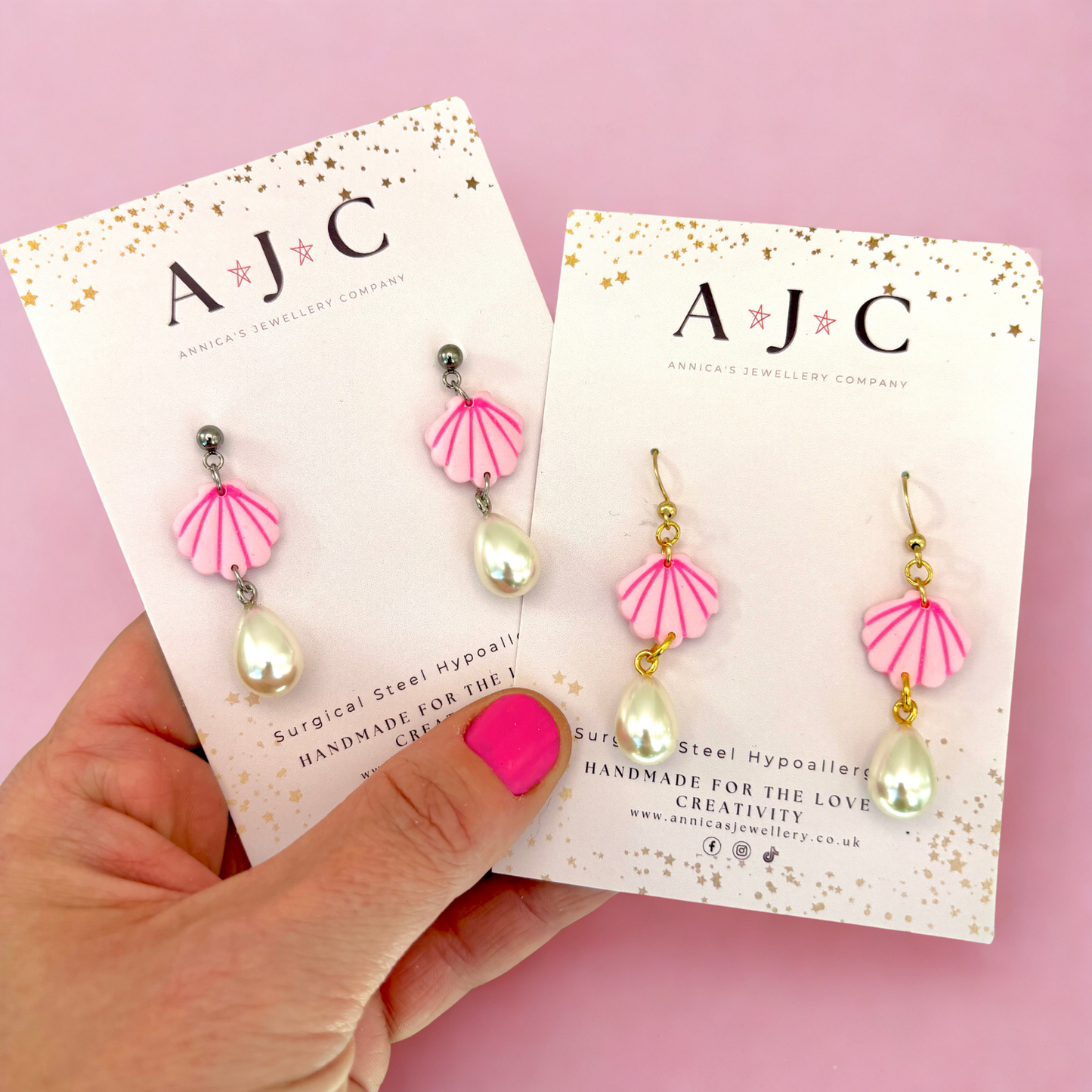 Pink Shells with Neon Accents and Faux Pearls