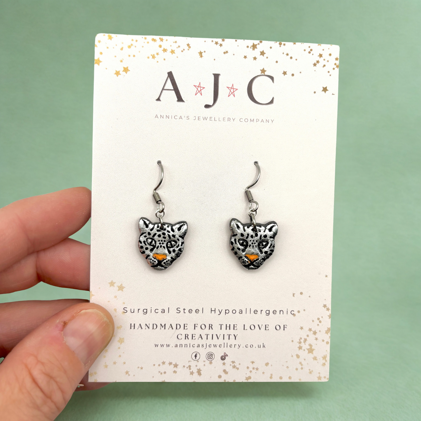 Silver Leopard Head Dangles