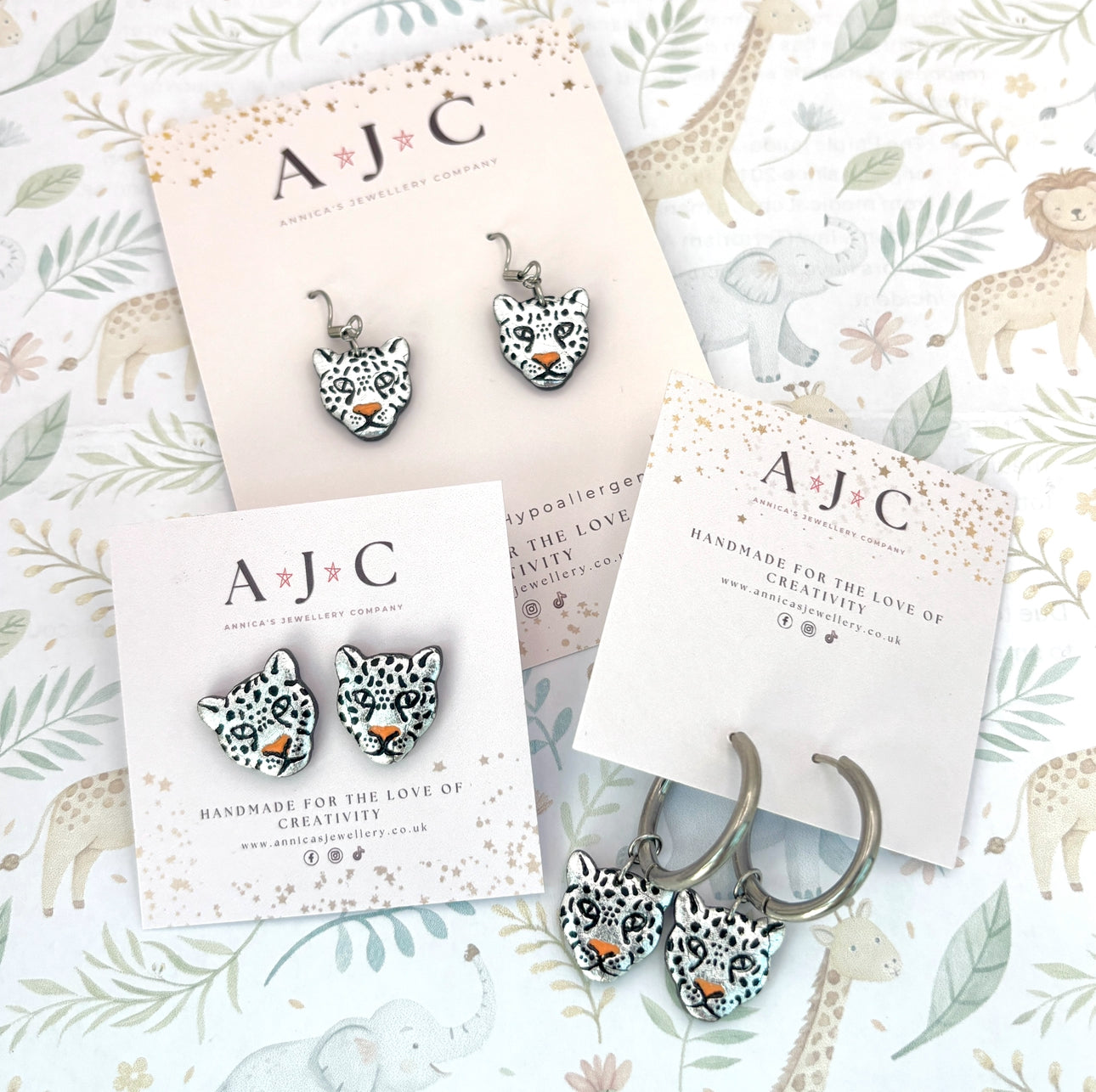 Silver Leopard Head Dangles