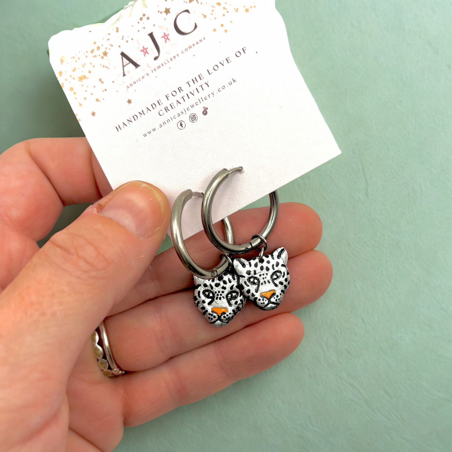 Silver Leopard Head Dangles